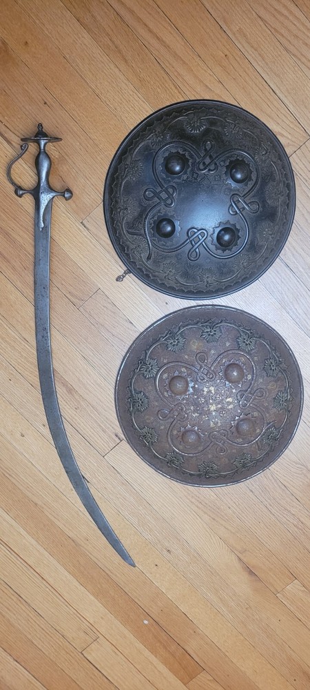 Old Talwar Sword And Two Dhal Shields
