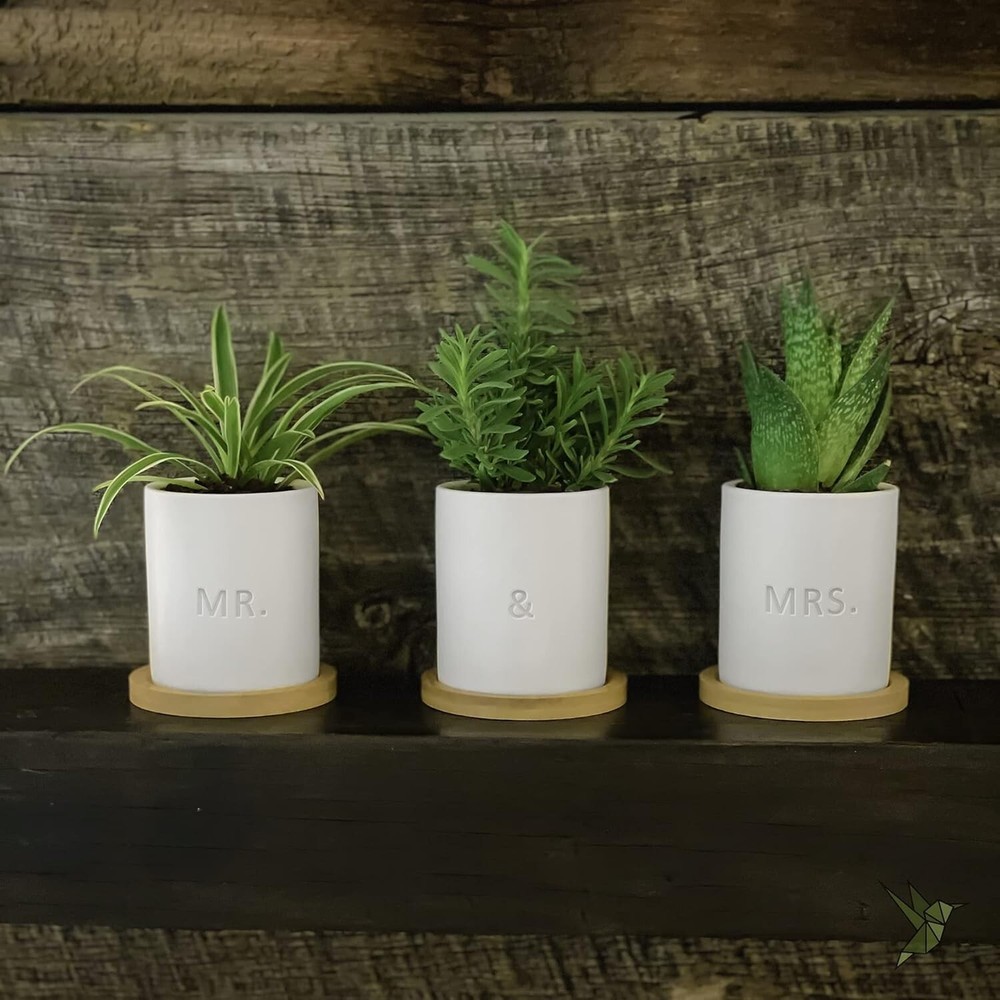 Mr and Mrs Planter Set 3pc Wedding Gift Decorative Flower Pot Set