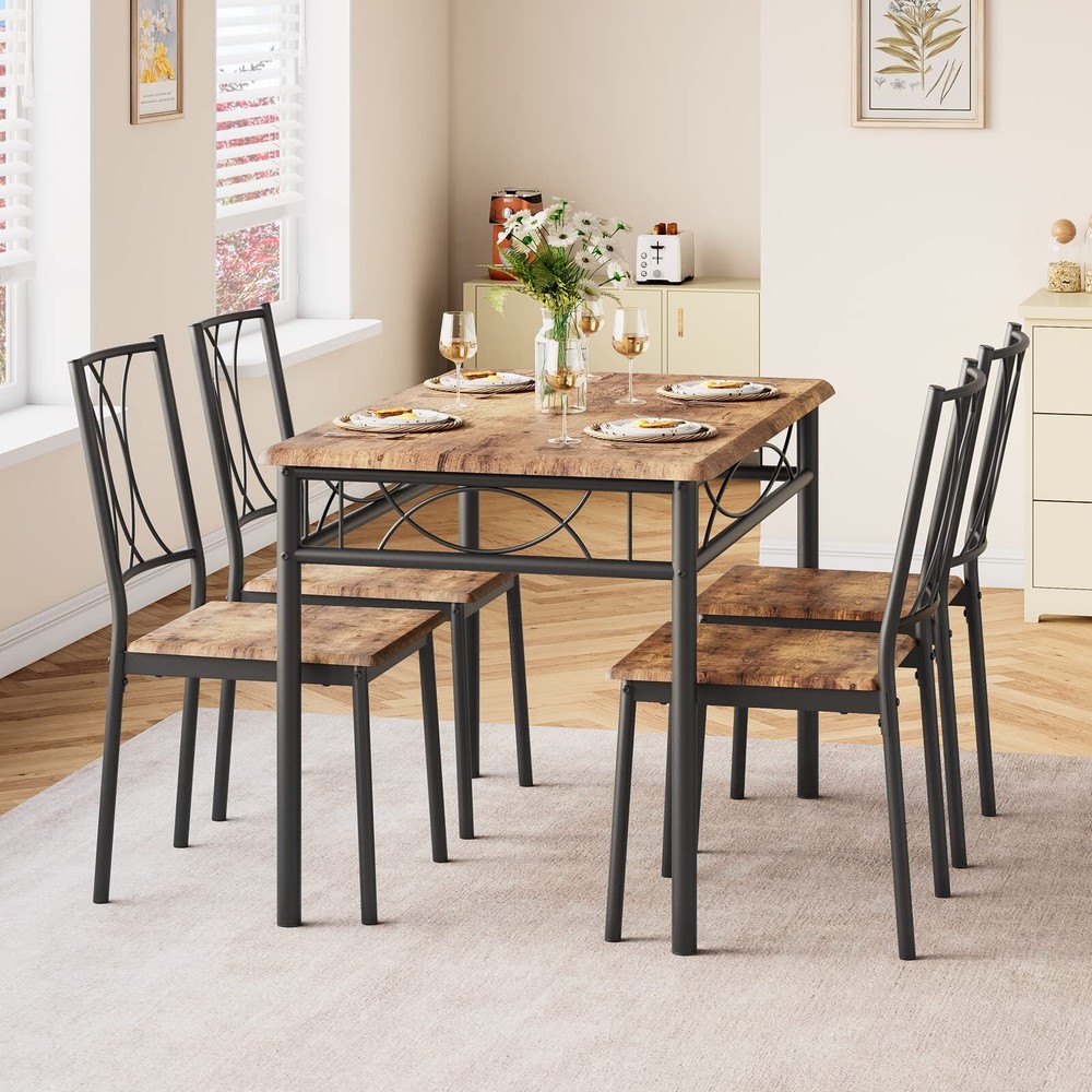✅5-Piece Dining Table Set for Small Space Kitchen Table Set for 4 Retro Brown NE