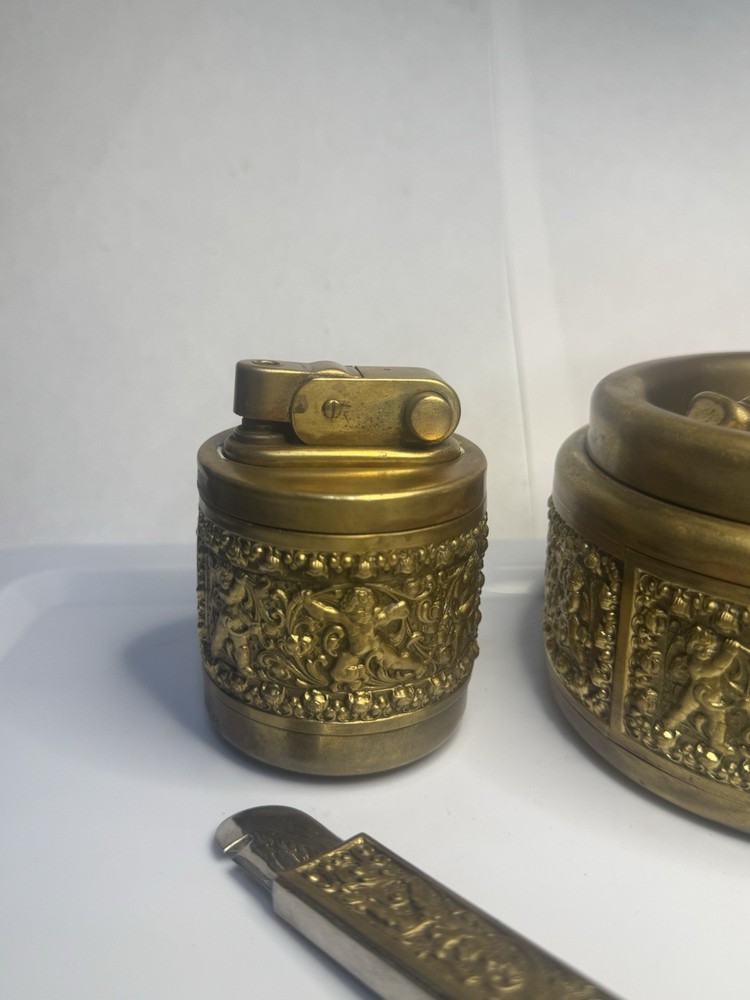 Beautiful Working Ehrhardt 1955 Cigar Lighter, Matchbox, Ashtray, Cutter Set