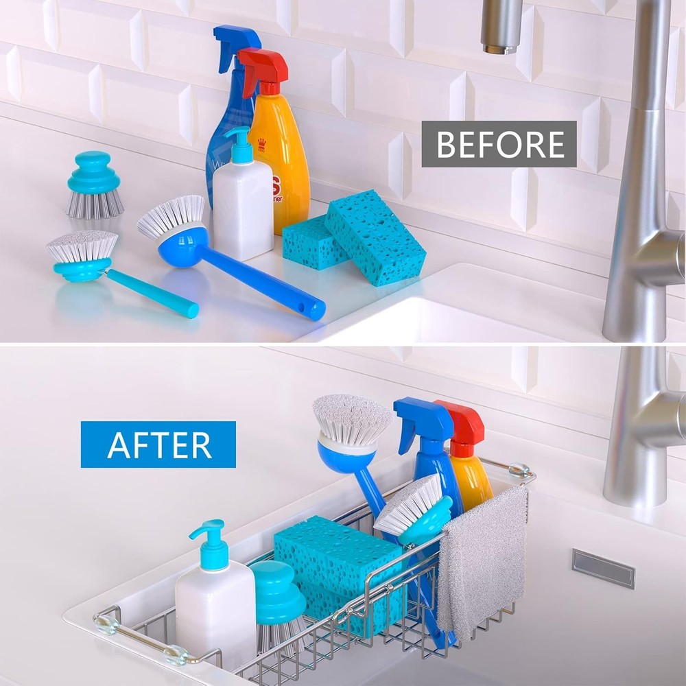 Over The Kitchen Sink Caddy Sponge Holder Organizer Drying Rack Expandable