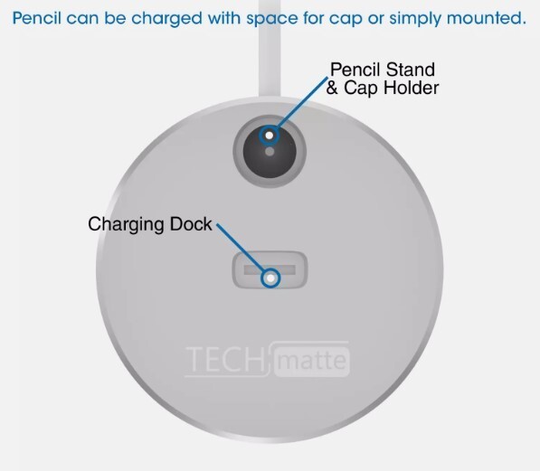 TechMatte Apple Pencil Charging Dock with Cable Aluminum Silver
