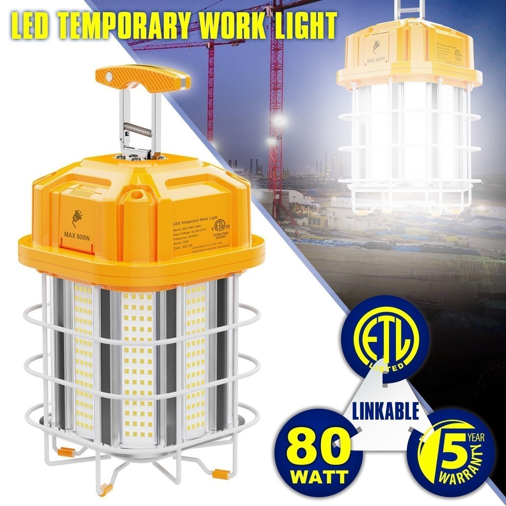 80W LED Temporary Work Light Linkable Constructions High Bay Light 5000K 12000LM