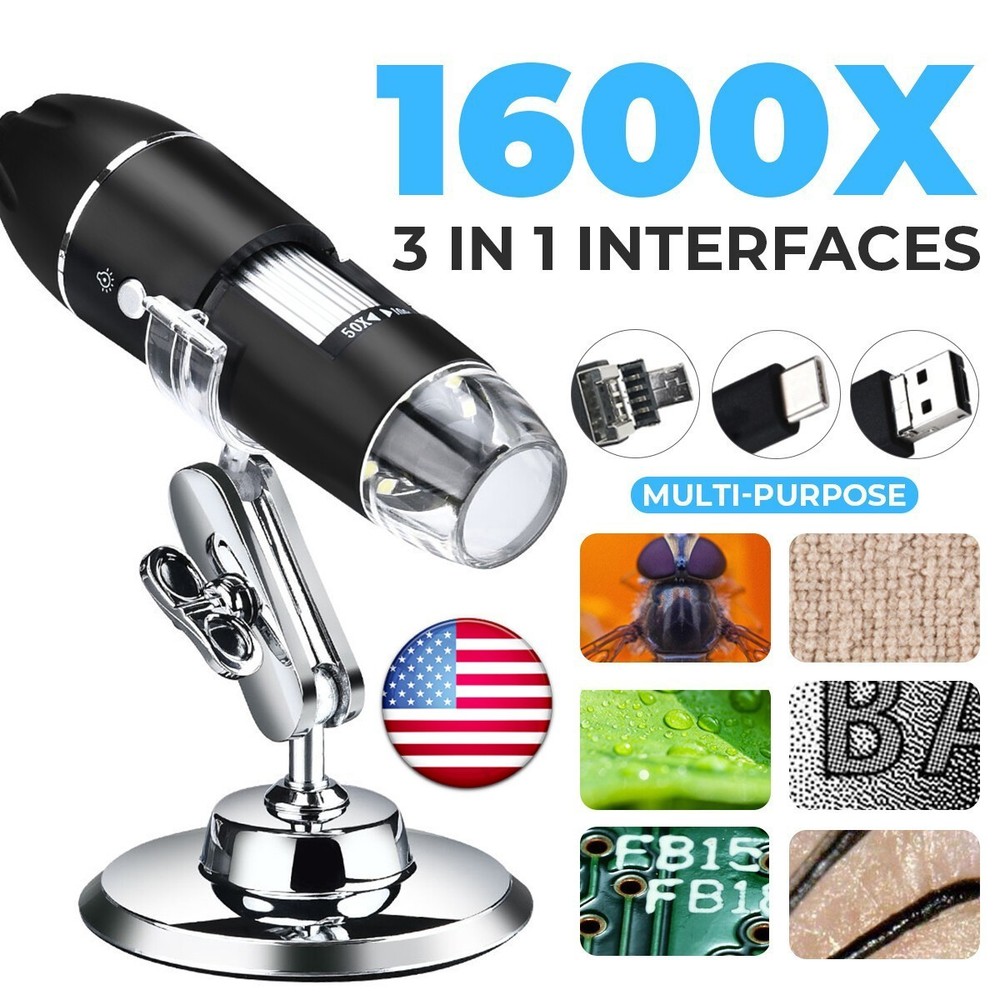 1600X USB Wired Microscope Camera Magnifier Digital Android Phone Mac Windows 10