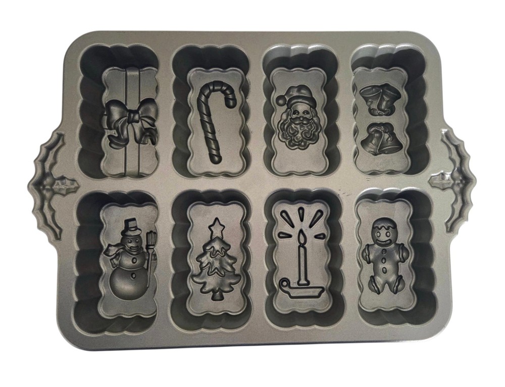 Nordic Ware Christmas Mini Bread Loaf Pan 8 Holiday Designs 6 Cups