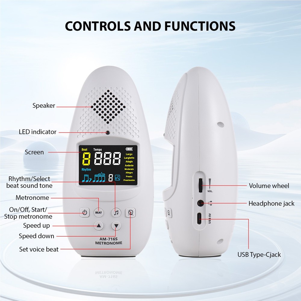 Portable Electronic Metronome Vocal Function Adjustable Volume For Guitar UQNW