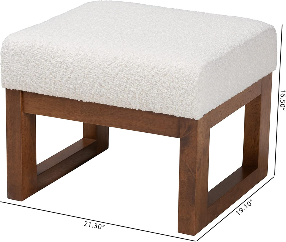 Yashiya Off-White Footstool with Walnut Brown Legs