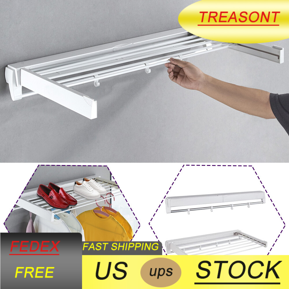 Wall Mounted Collapsible Clothes Drying Rack For Laundry Room Bathrooms