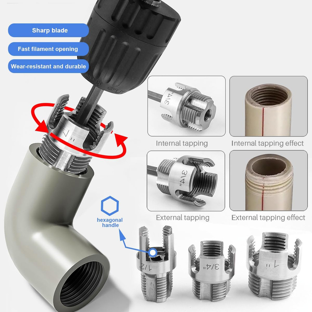 3Pcs Pipe Thread Cutting Tool, Integrated Internal & External Pipe Threading Too