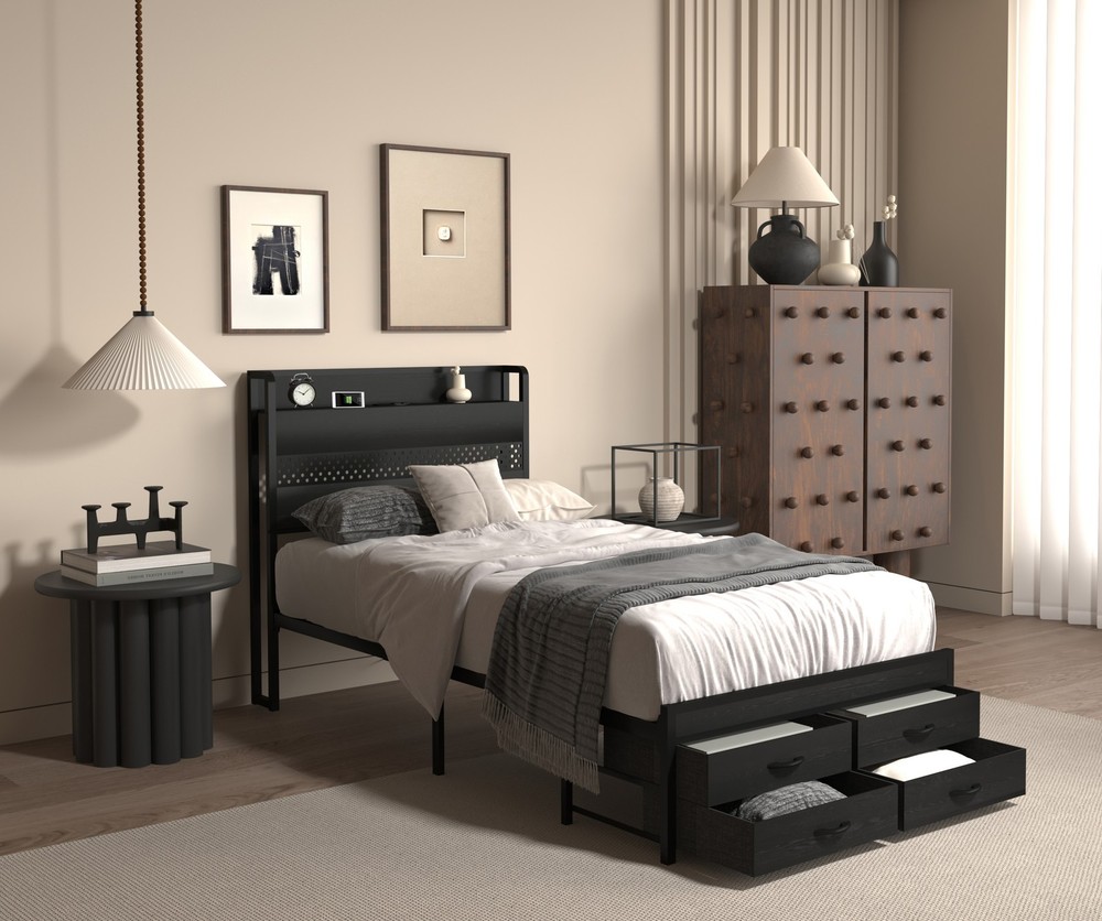 Twin Bed Frames with Headboard,Twin Size Bed Frames with Storage Drawers,Twin B