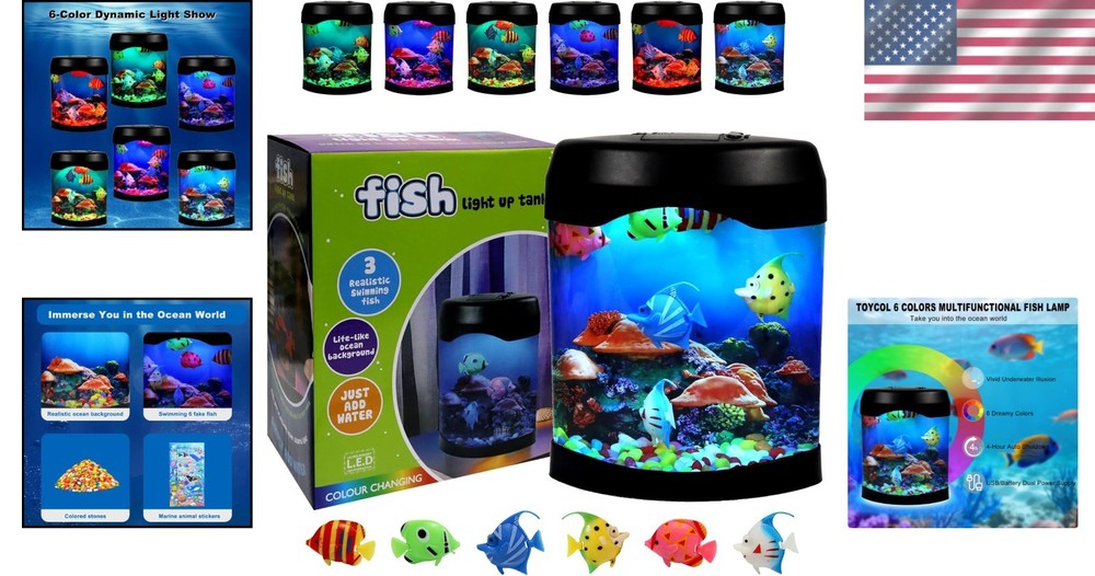 Realistic Fish Tank Night Light - USB Powered LED Aquarium