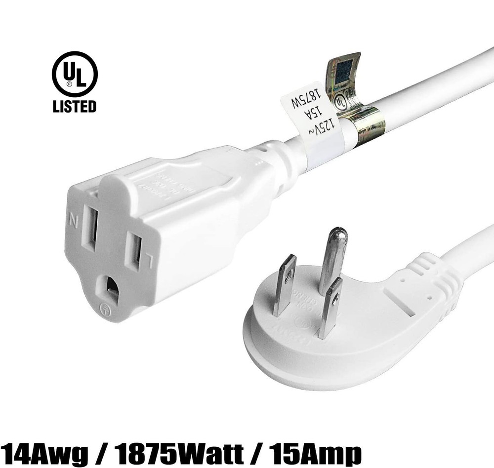 FIRMERST 1875W Low Profile Flat Plug 2Ft Extension Cord 2 Feet-1 Pack, White