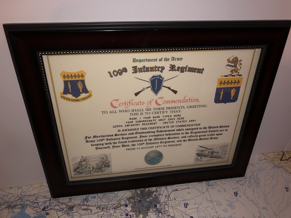 109TH INFANTRY REGIMENT / COMMEMORATIVE - CERTIFICATE OF COMMENDATION