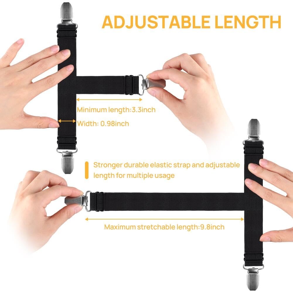 4 Pcs Bed Sheet Straps with Metal Clips Adjustable Fitted Bed Sheet Holders