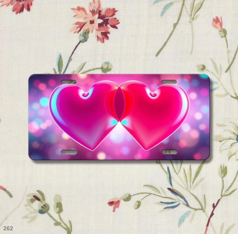 Stunning Two Hearts Style Custom Text License Plate Editable Auto Tag