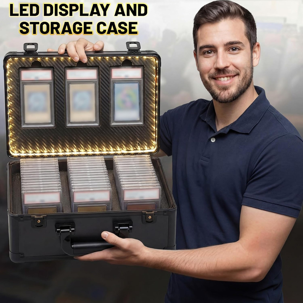 LED Display Graded Card Storage Case - Waterproof & Lockable Organizer Box