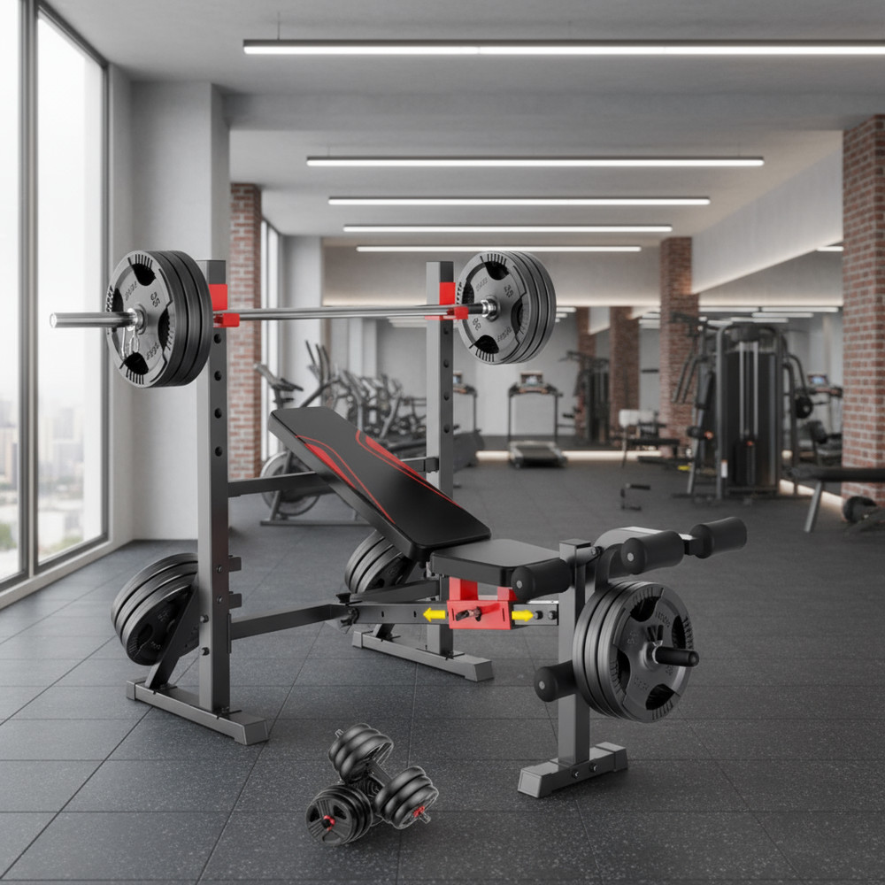Adjustable Foldable Weight Bench for Home Gym Strength Training with Squat Rack