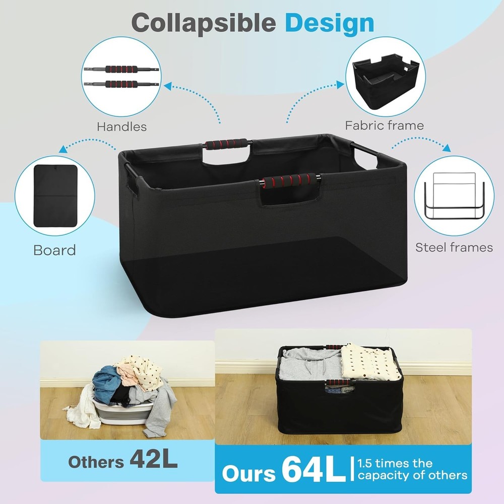 Large Laundry Basket with handle 2 Pack, Laundry Room Organization, 64L Freestan