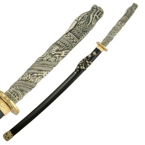 43" Dragon Handle Samurai Sword Decorative Katana Black Lacquer Scabbard Display