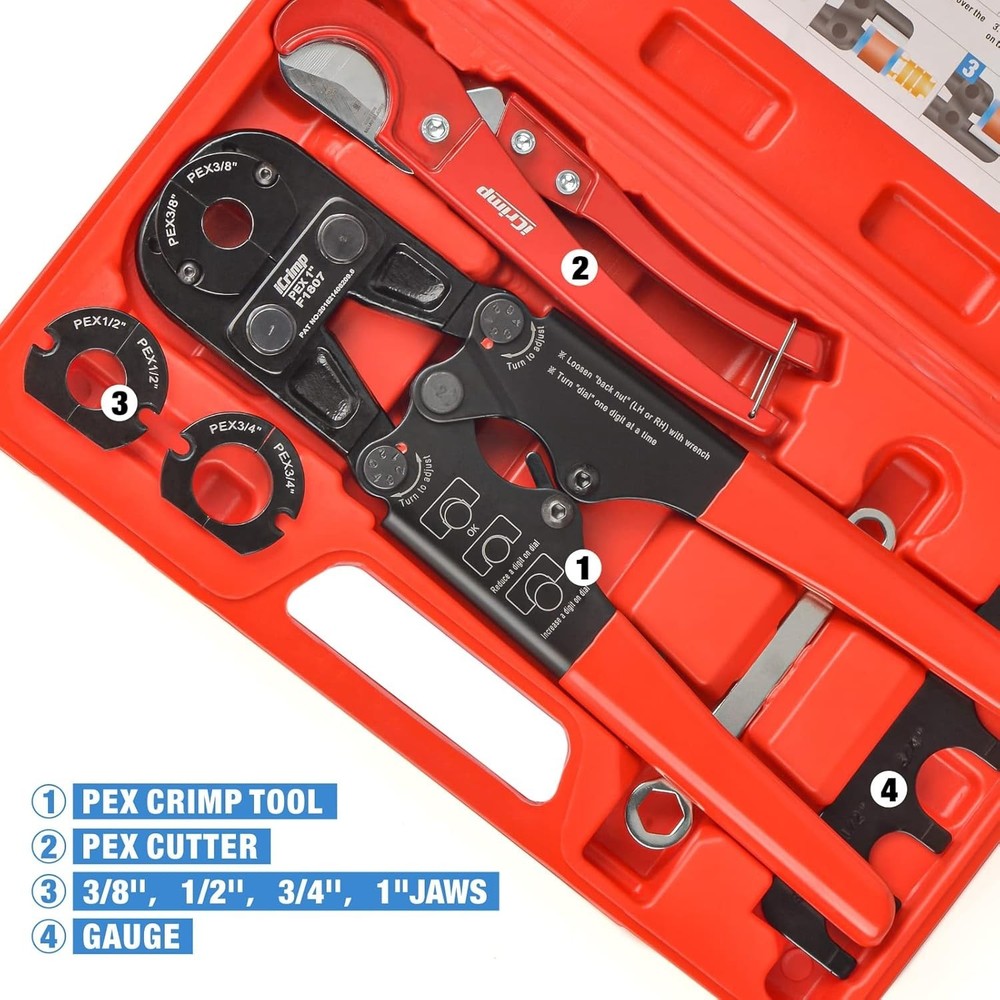 Durable PEX Crimping Tool with 3 Die Sets & Ergonomic Handle - 1 Inch Capacity