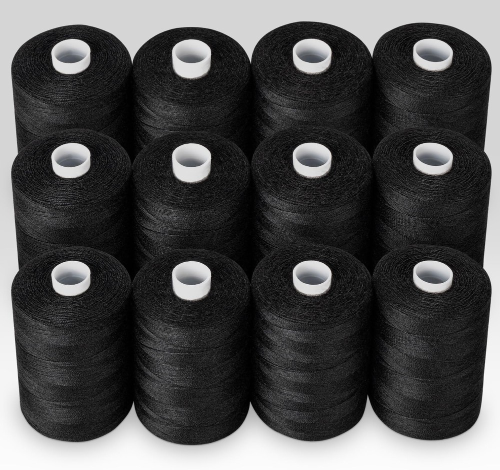 Sewing Thread 12 Spools Black Sewing Thread 1000 Yards per Polyester Thread S...