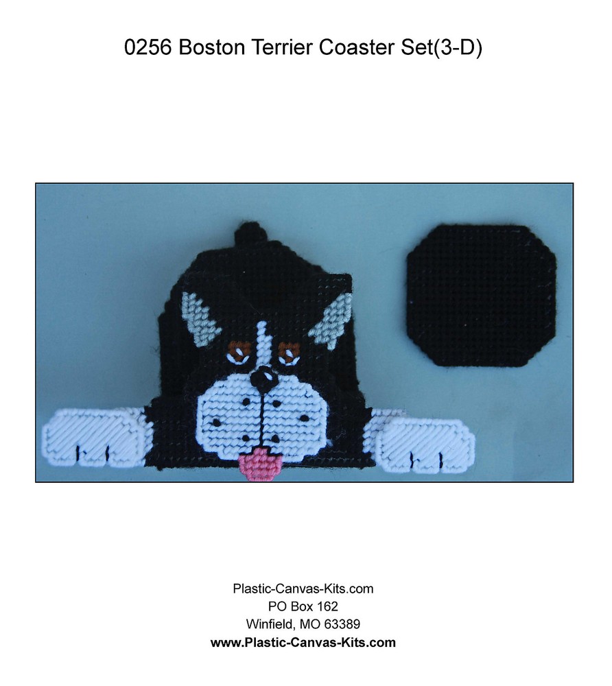 3-D Boston Terrier Dog- Coaster Set-Plastic Canvas Pattern or Kit