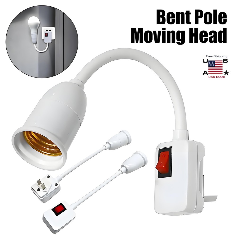 2× Flexible E27 Light Bulb Holder Extension Socket Adapter Plug in On/Off Switch