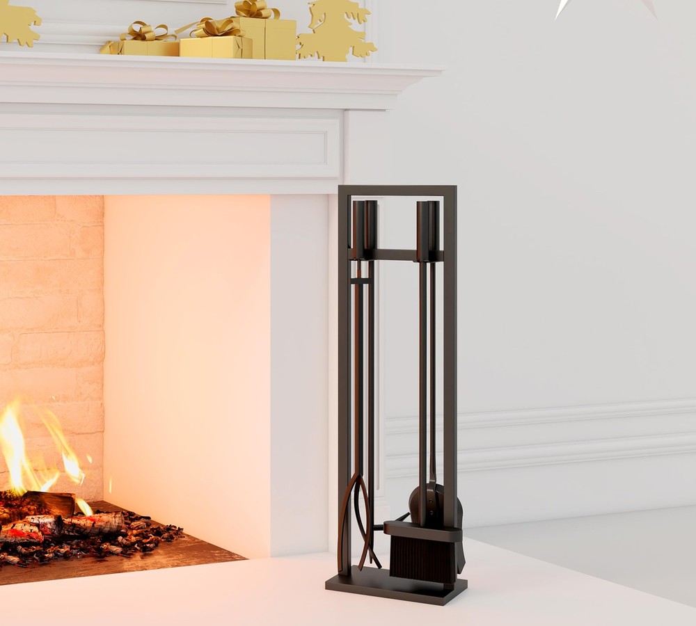 5 Pieces Fireplace Tools Set Wrought Iron Fireplace Tools with Chimney Poker,...