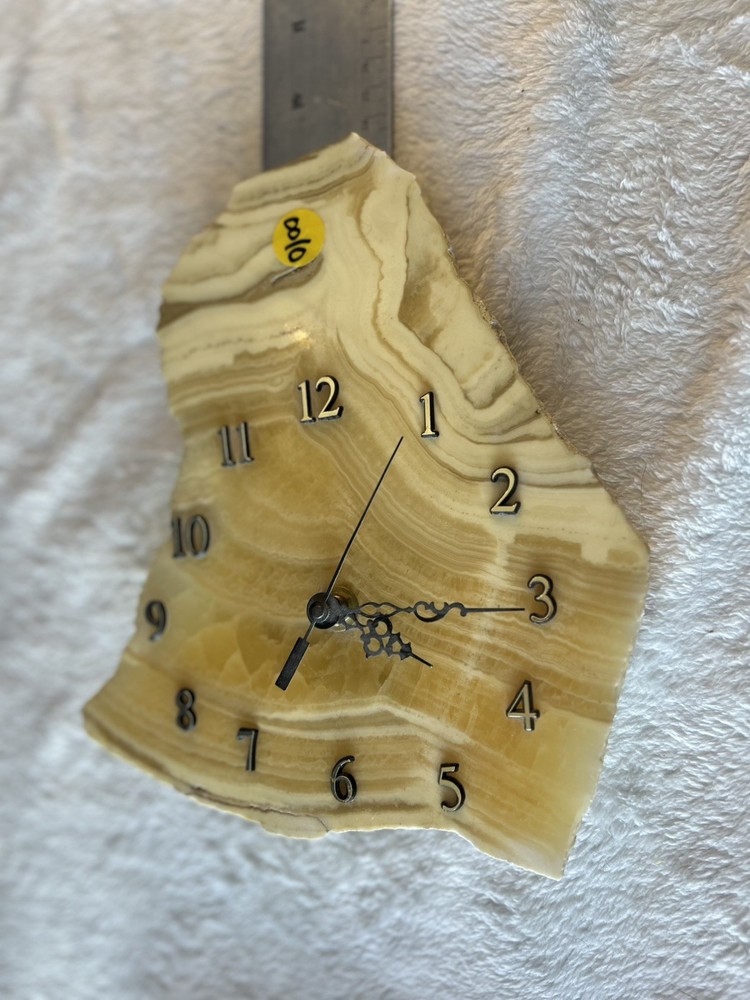 Vintage Natural Stone Clock EAgate Tan. Battery Works.