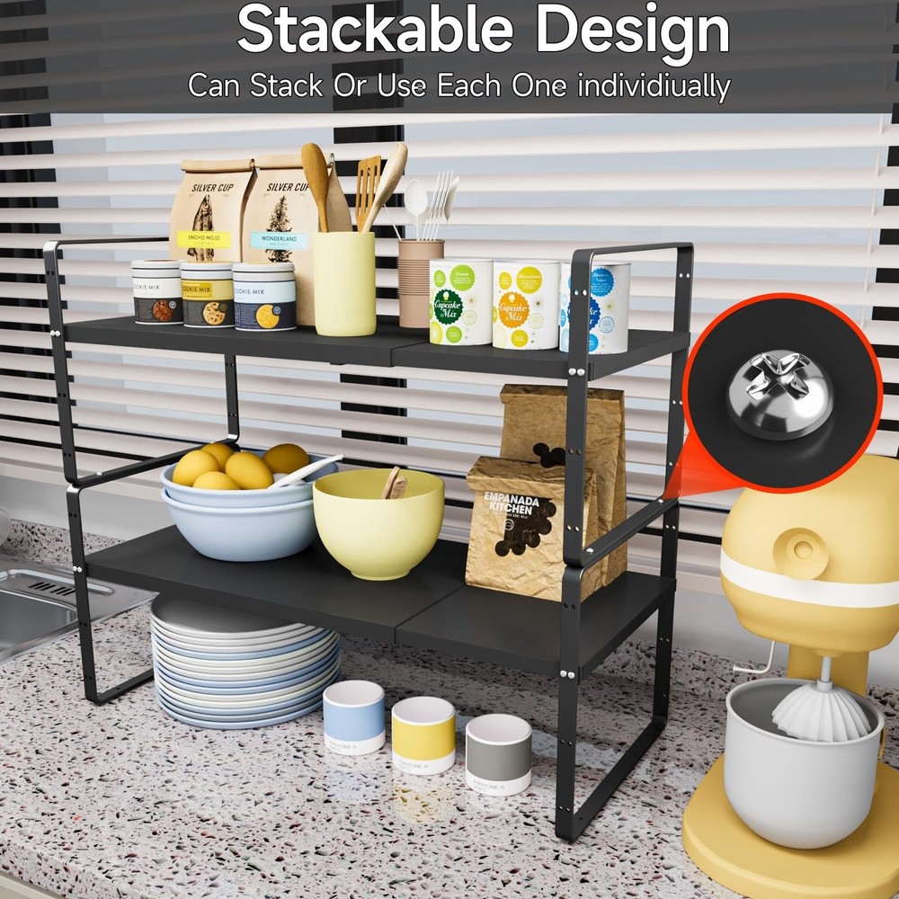 16.5-27’’L Expandable Kitchen Shelf Organizer, Stackable Shelves Org