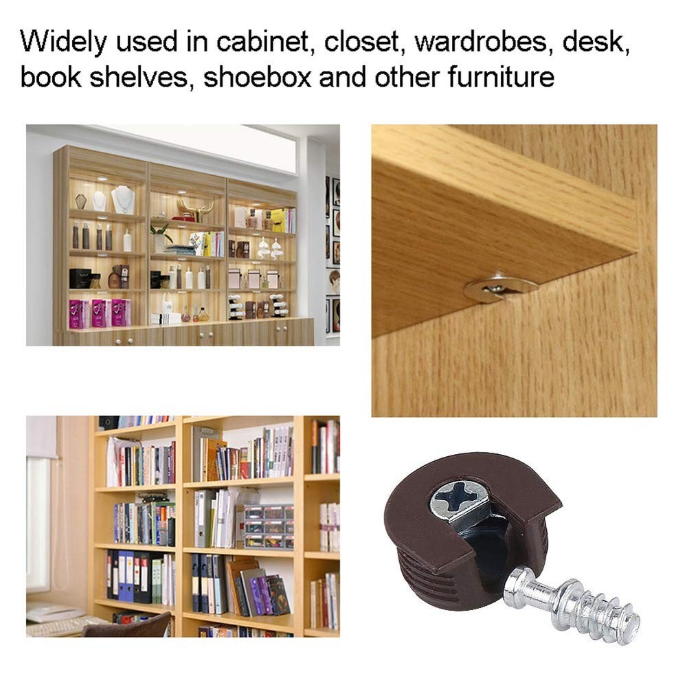 20 Pieces Thread Cam Lock Shelf Support Pin Cabinet Brown