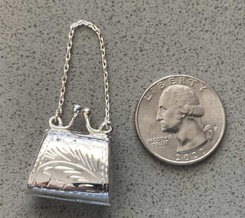 Tiny sterling silver etched purse pill box