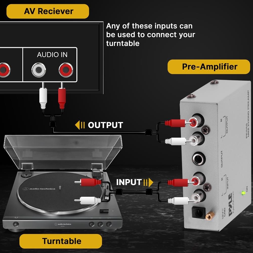 Pyle PP444Compact Phono Turntable Preamp Converts to Line Level - Silver PP444