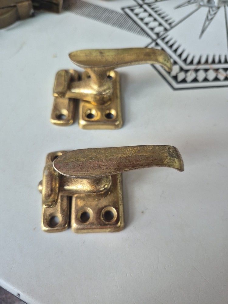 Vintage Pair Of Brass Plated Window Sash Locks