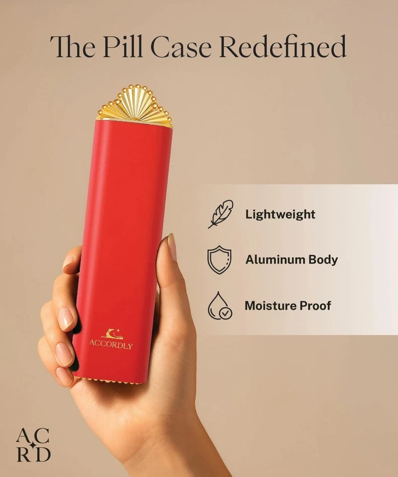 Accordly Premium Weekly Pill Organizer, 7-Day Compact Crimson Ruby (Red)