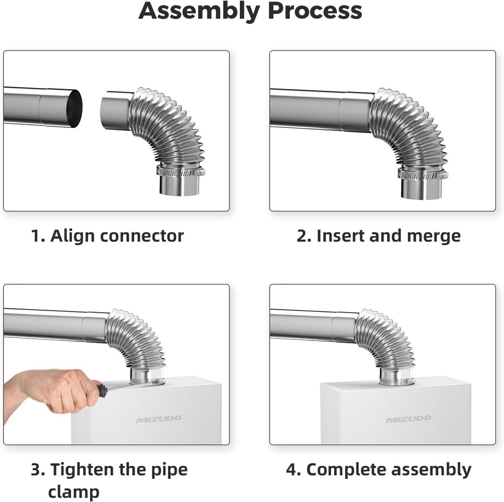 Straight Pipe Vent Kit Venting Sets for Water Heater Vent Elbow+Chimney Rain Cap