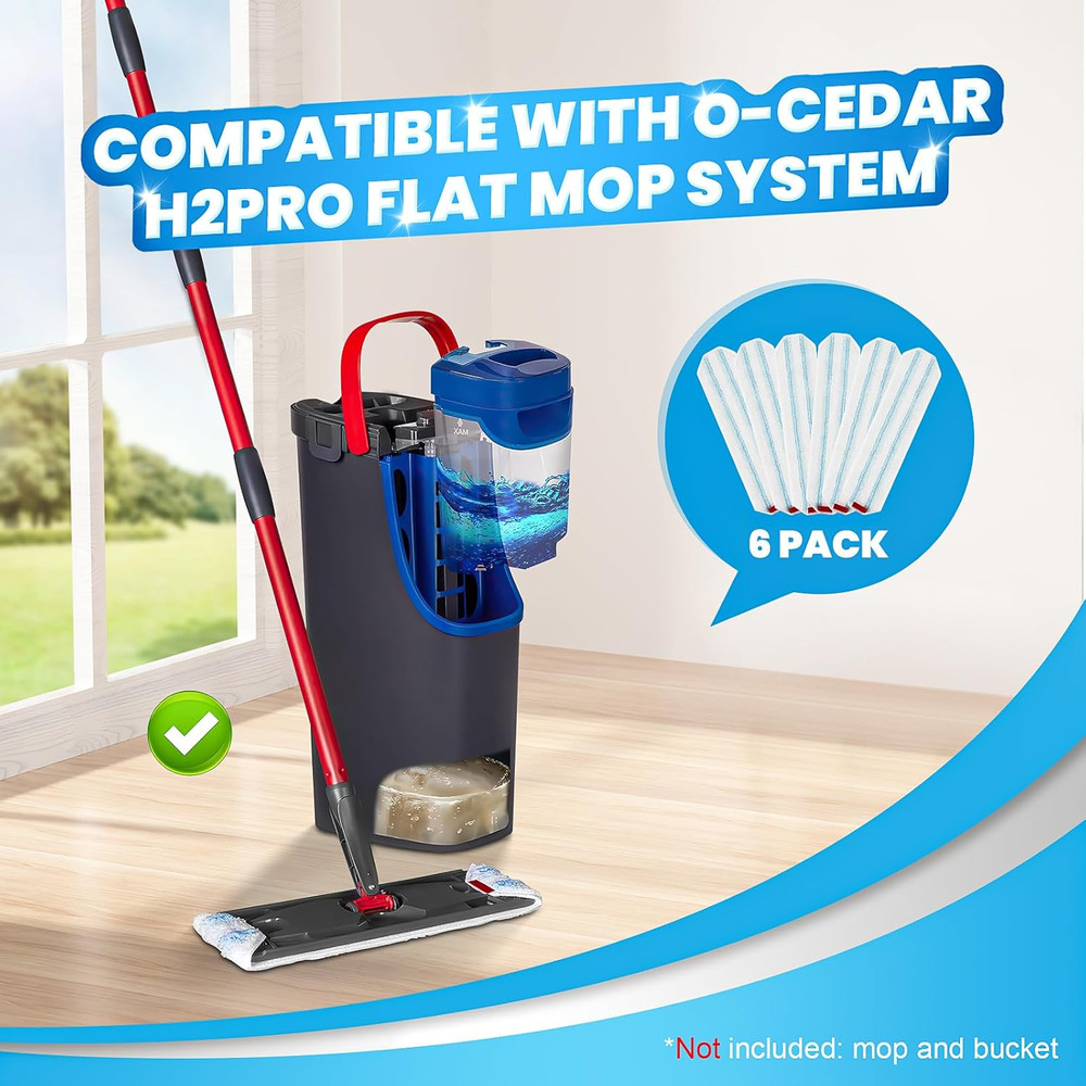 6 Pack Replacement Mop Pads for O-Cedar H2prO Flat Mop System Machine Washable