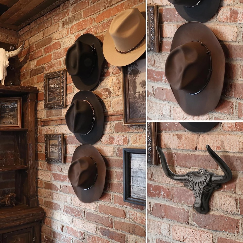Cowboy Hat Rack for Wall 2 Pack Hook Cast 2 Pack, Antique Rust