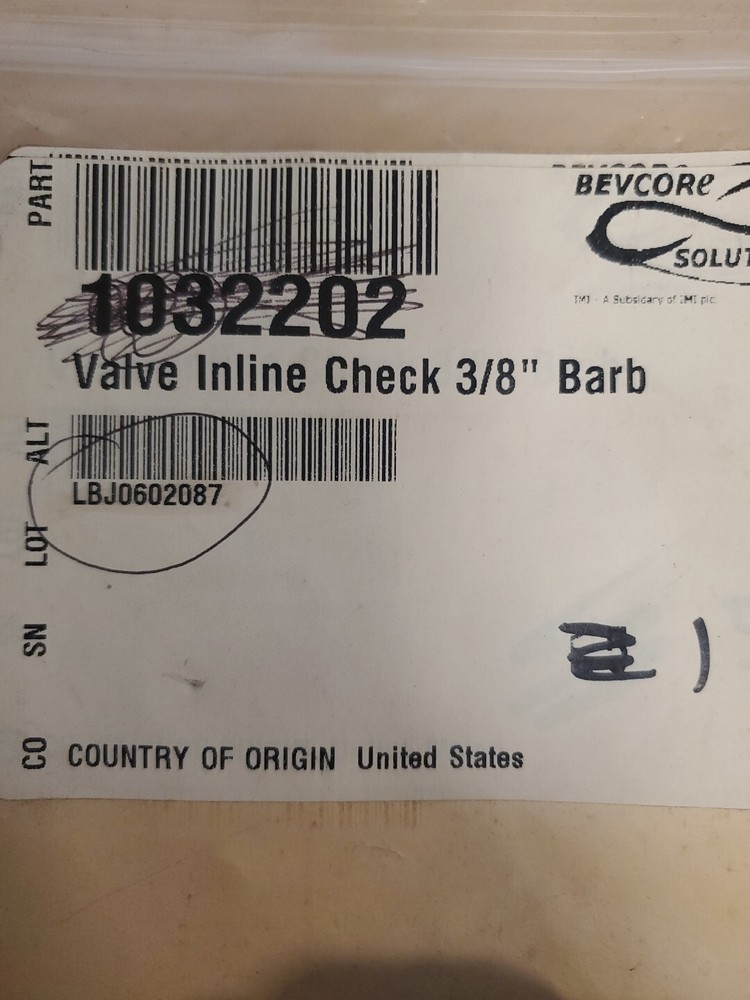 Cornelius 3/8" Barb Hose One Way Inline Check Valve Non Return