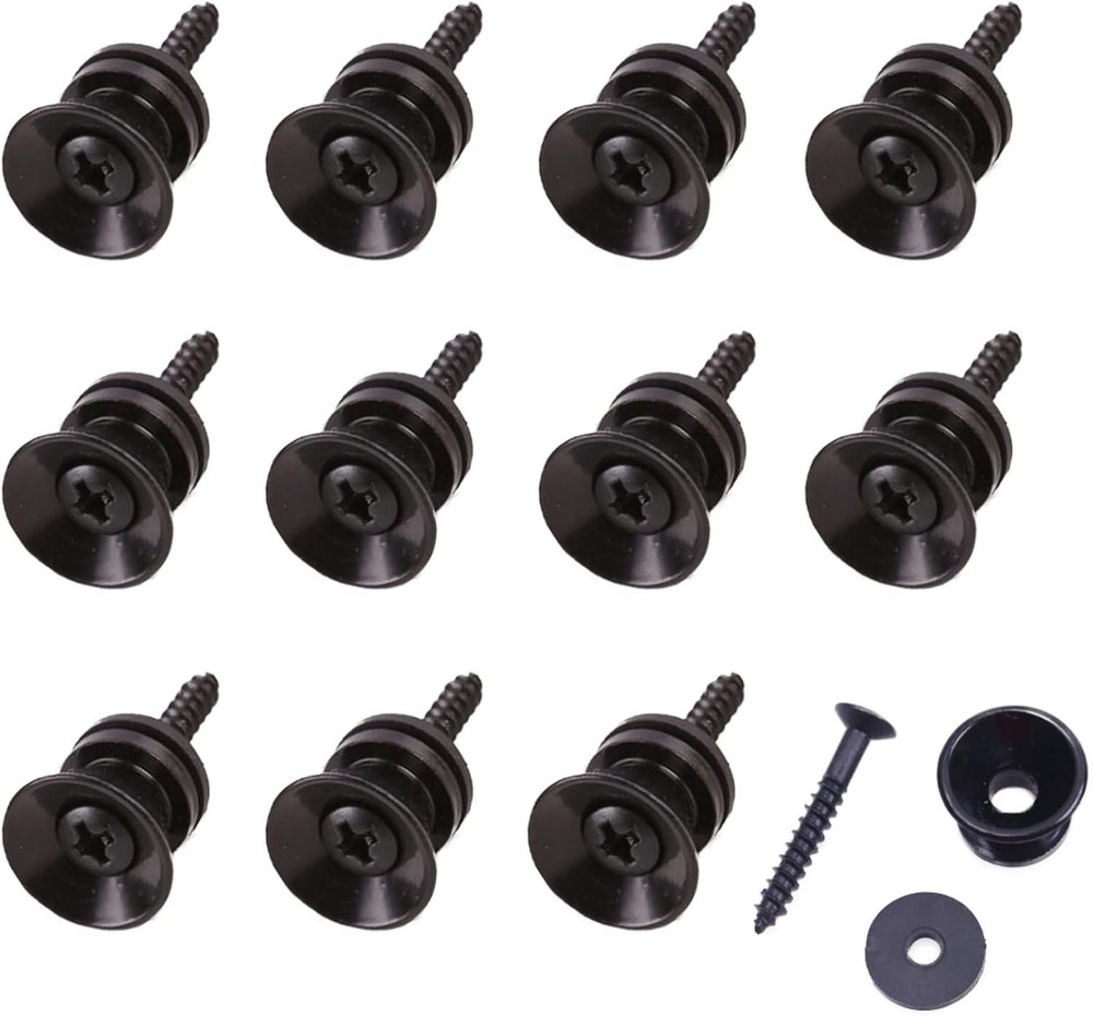 12Pcs Guitar Strap Locks Set, Metal Buttons Lock, Black