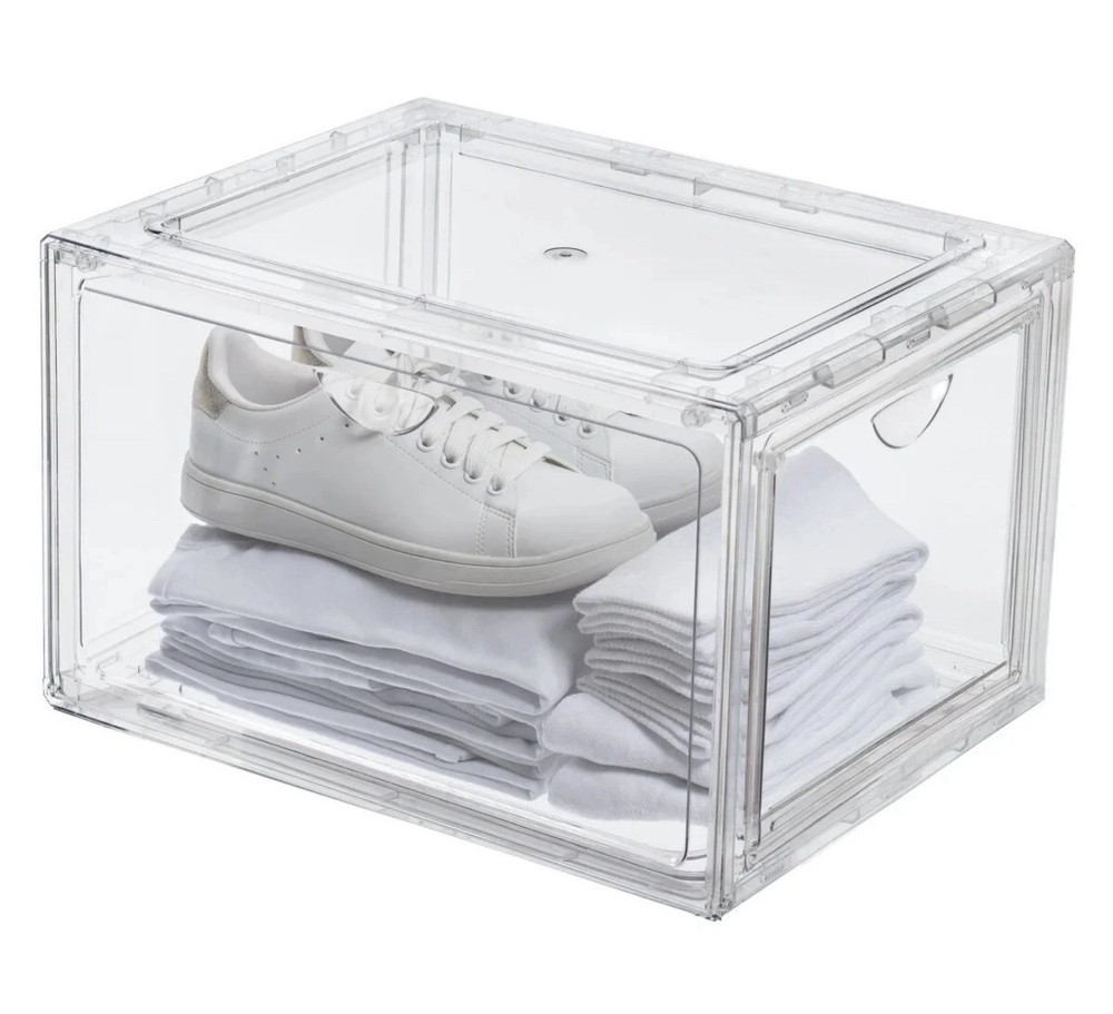 Clear Transparent Stackable Shoebox & Organizer, 4-pack Plastic 11.8"x15.1"x9.4"