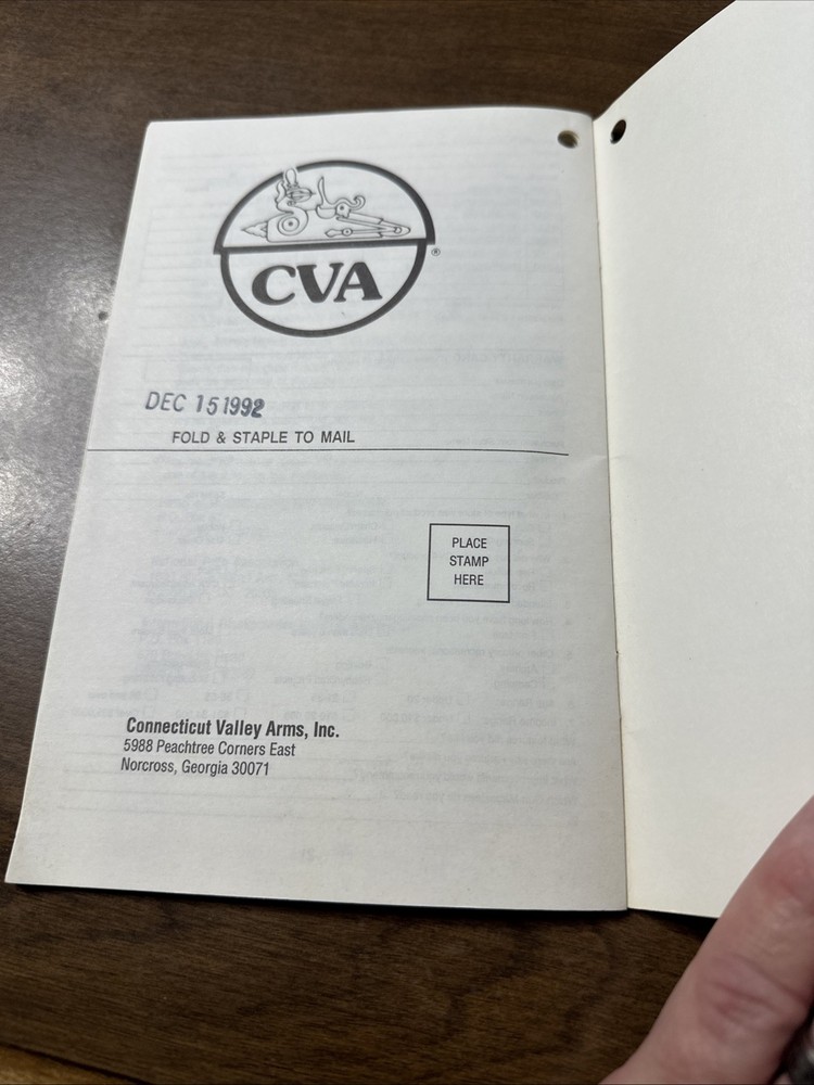 Vintage Original 1992 CVA Muzzleloader Owners Manual