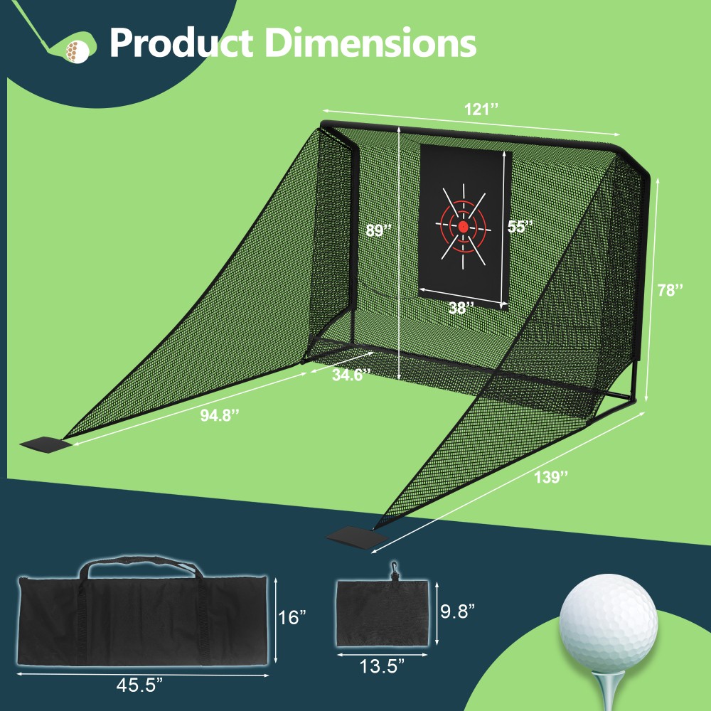 Golf Practice Net 10x7ft, Auto Ball Return Enclosure with Side Barriers Black