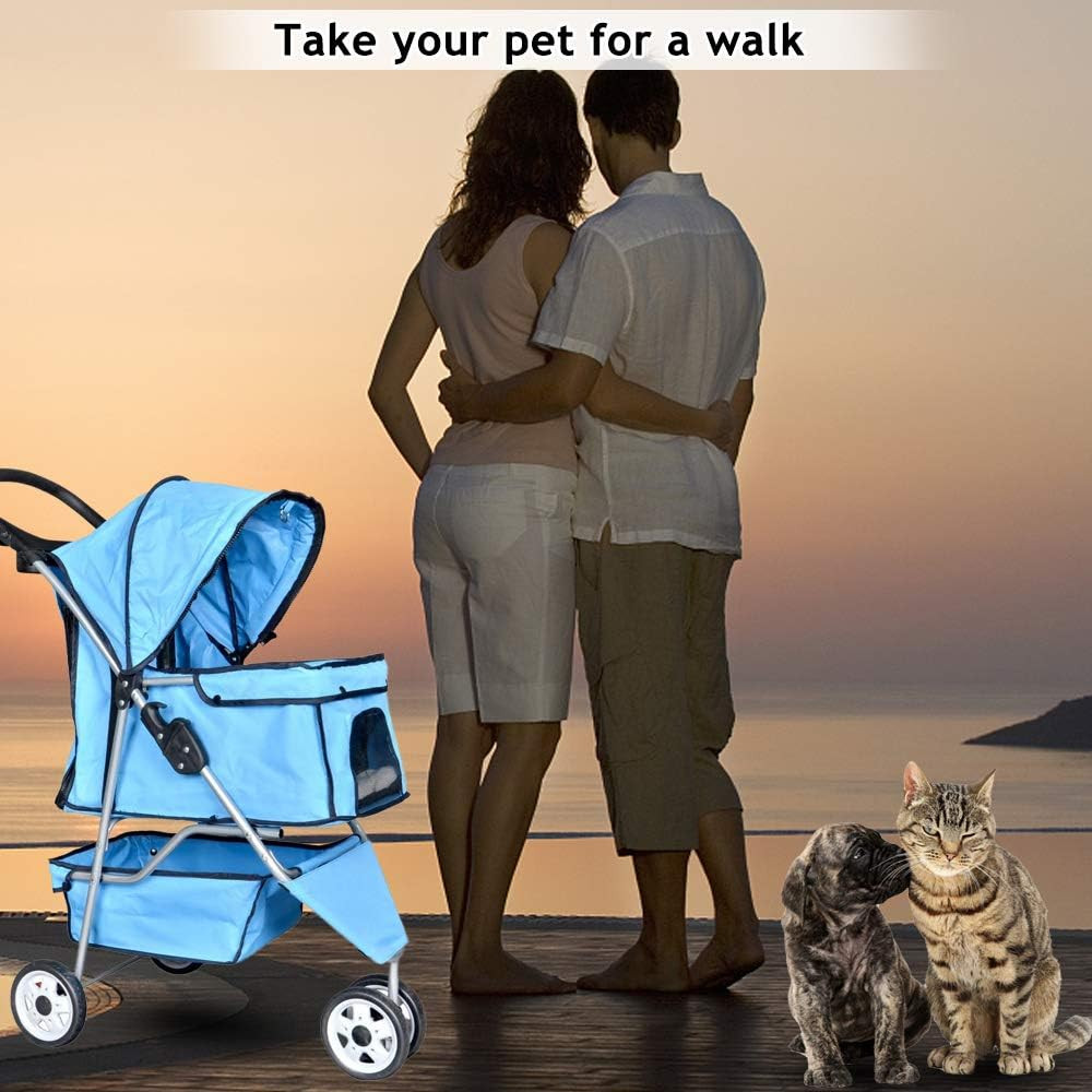 3-Wheel Pet Stroller, Lightweight Foldable Dog Stroller for Small Medium Dogs &