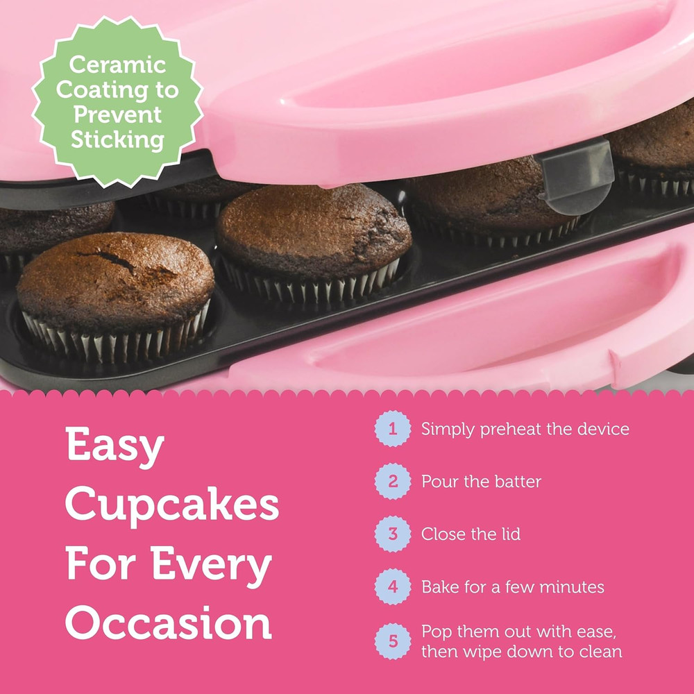 Full Size 12 Cupcake Maker - Kitchen Appliance with Nonstick Coating & Latching
