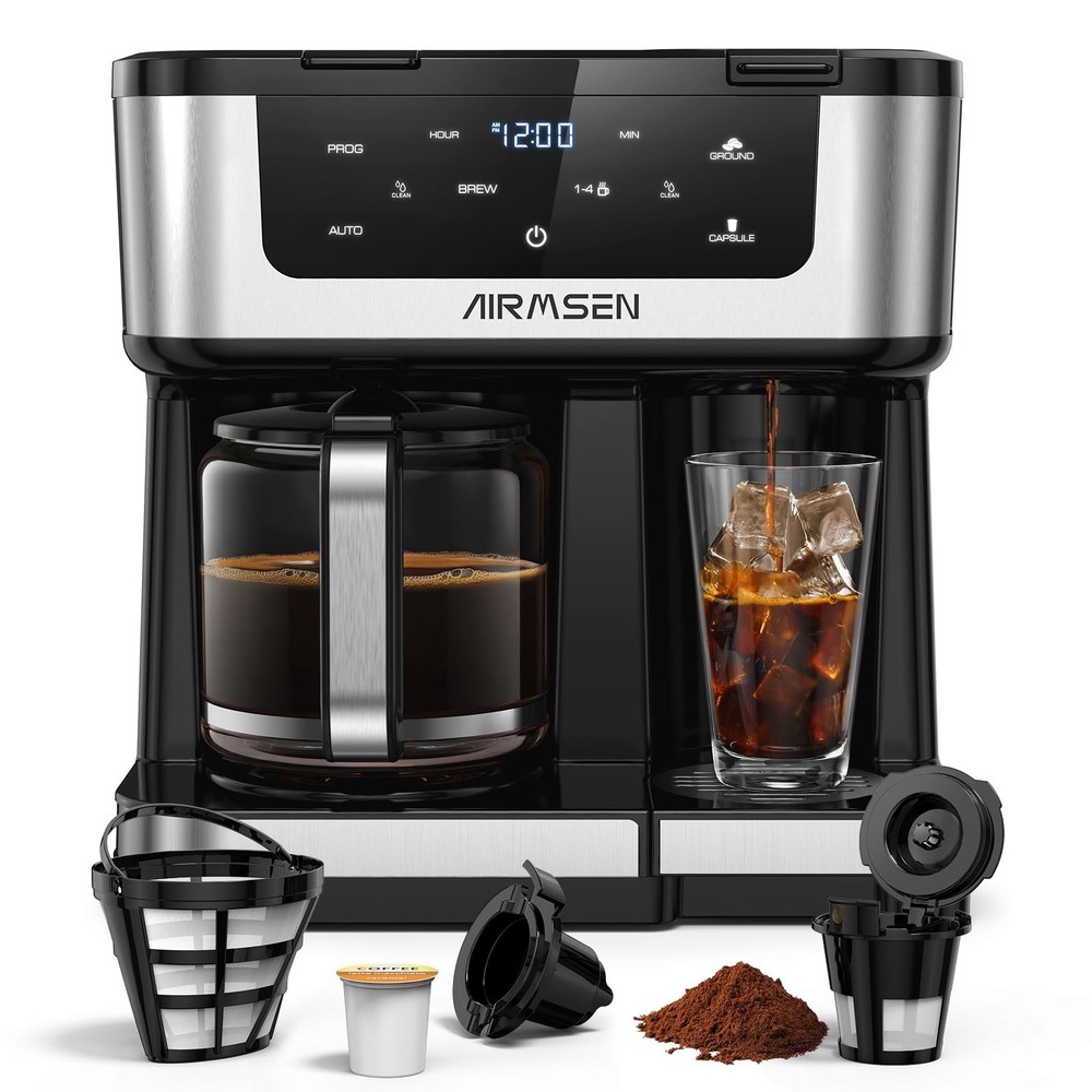 AIRMSEN 12-Cup Programmable Dual Coffee Maker – Single Serve 12 Cup, Black