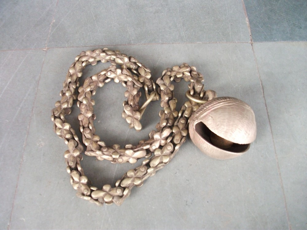 Vintage Solid Heavy Brass Handcrafted Hanging Cow Bell With Chain