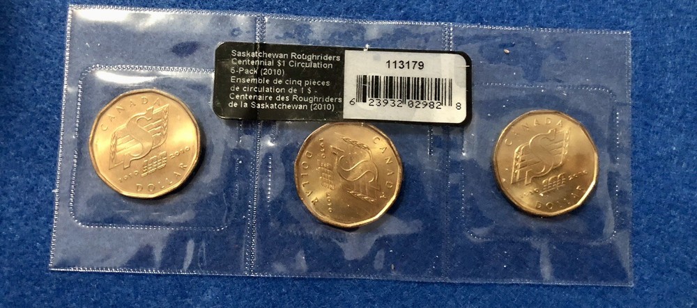 🔥 2010 Canada One Dollar - $1 Saskatchewan Roughriders Centennial 3 Pack Sealed