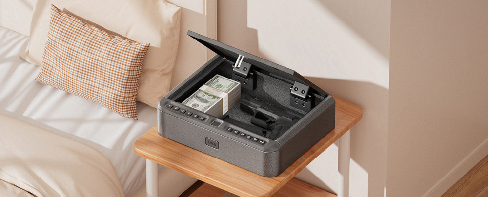 Biometric Handgun Safe, 4-Way Access, Fingerprint, Keypad, Key & APP Lock
