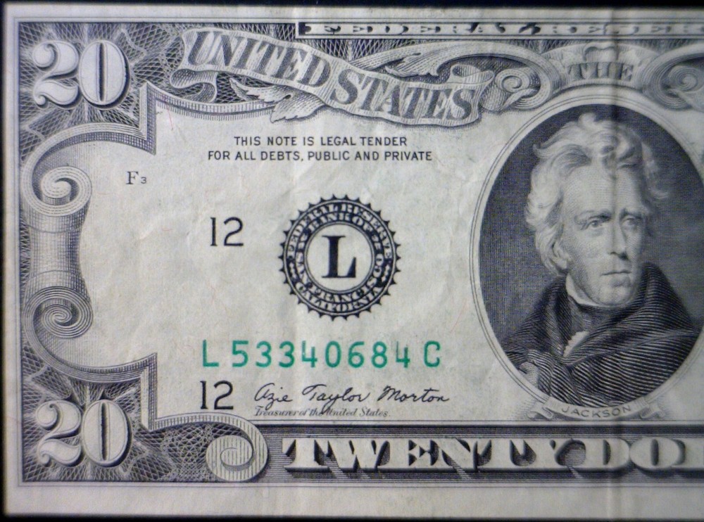 1977 ERROR Off Set Front to Back + SHIFT $20 VF Federal Reserve Note Currency NR